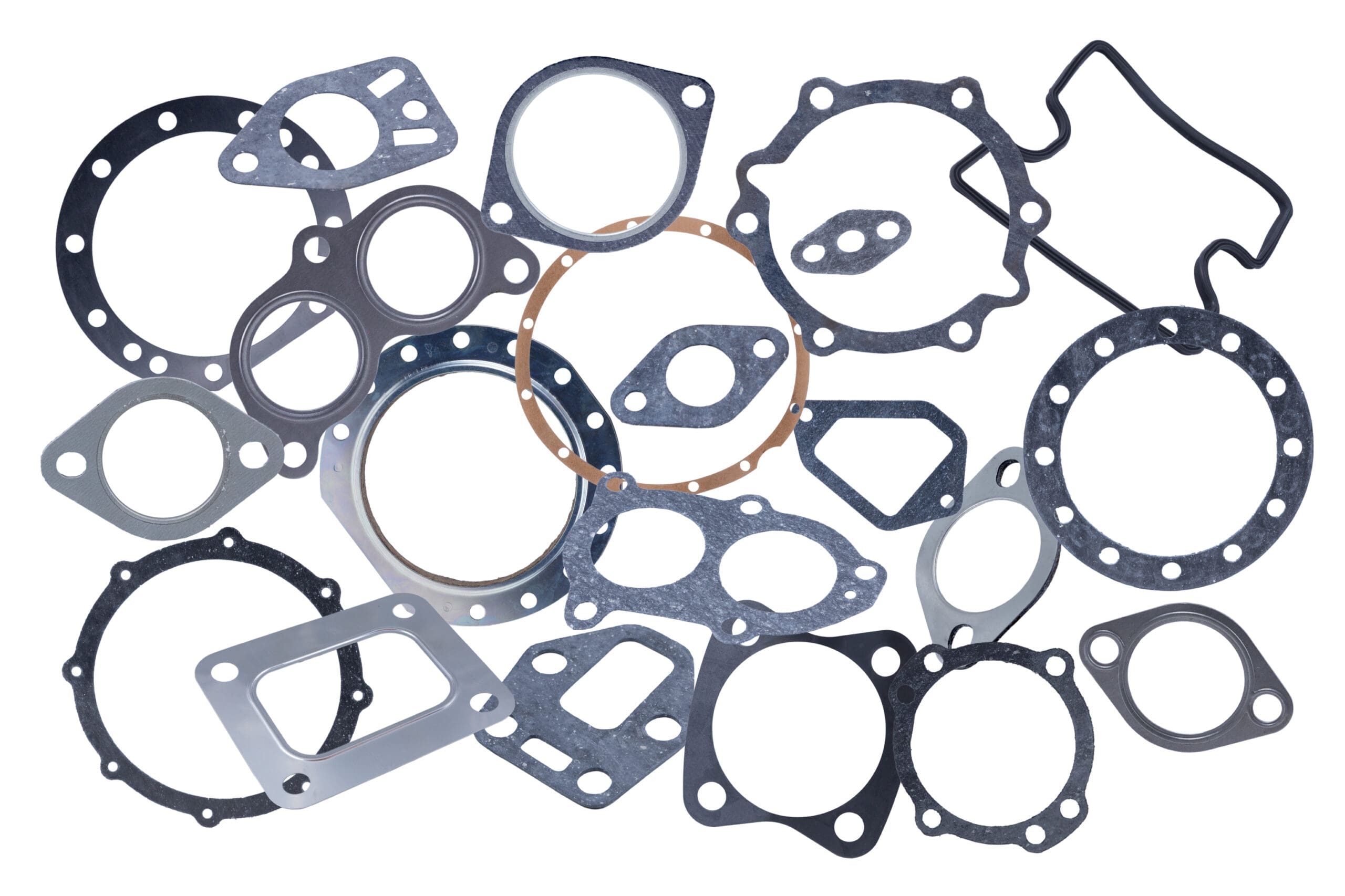Various,Engine,Gaskets,Isolated,On,White,Background Various,Engine,Gaskets,Isolated,On,White,Background